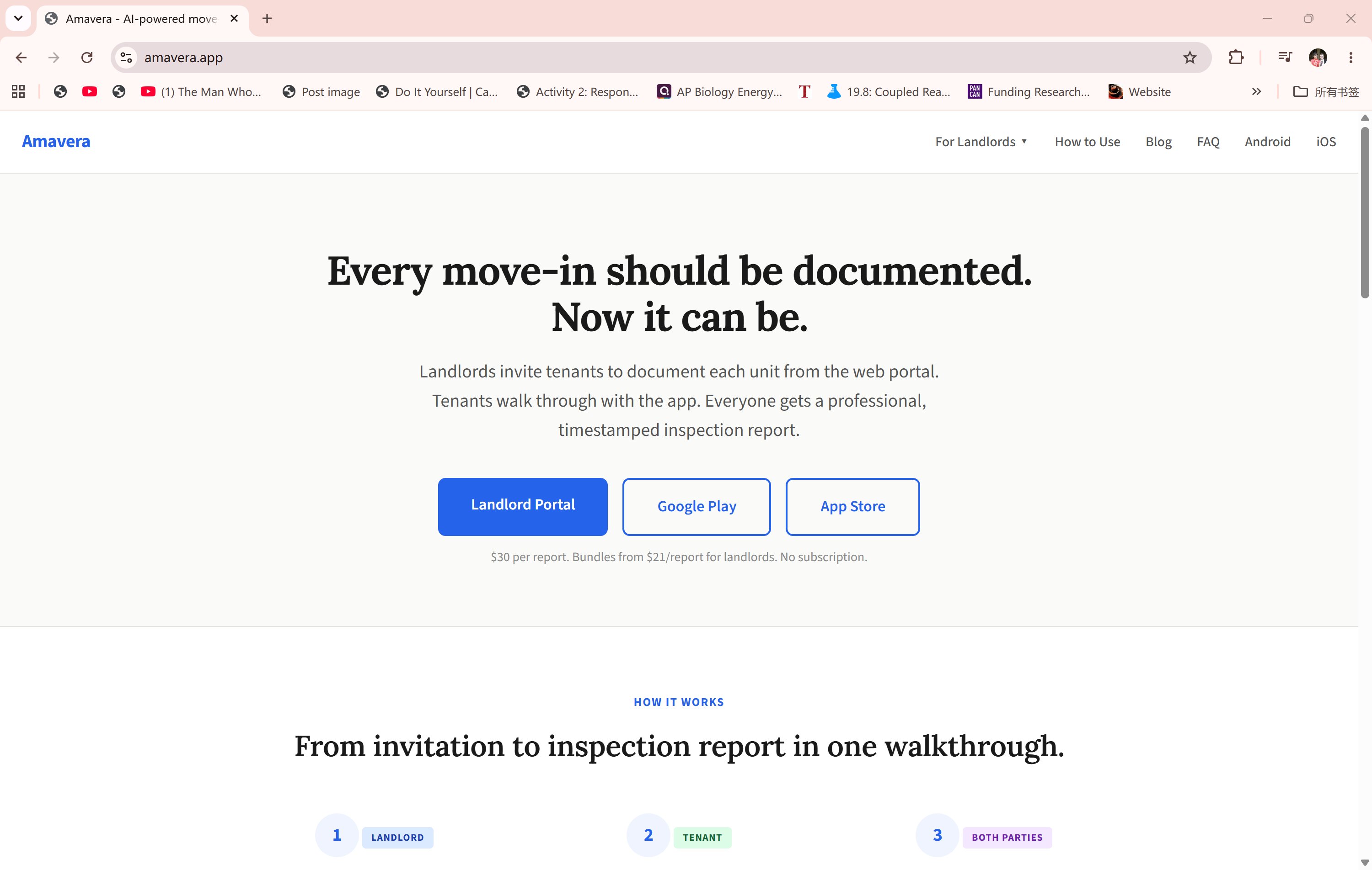Amavera landing page