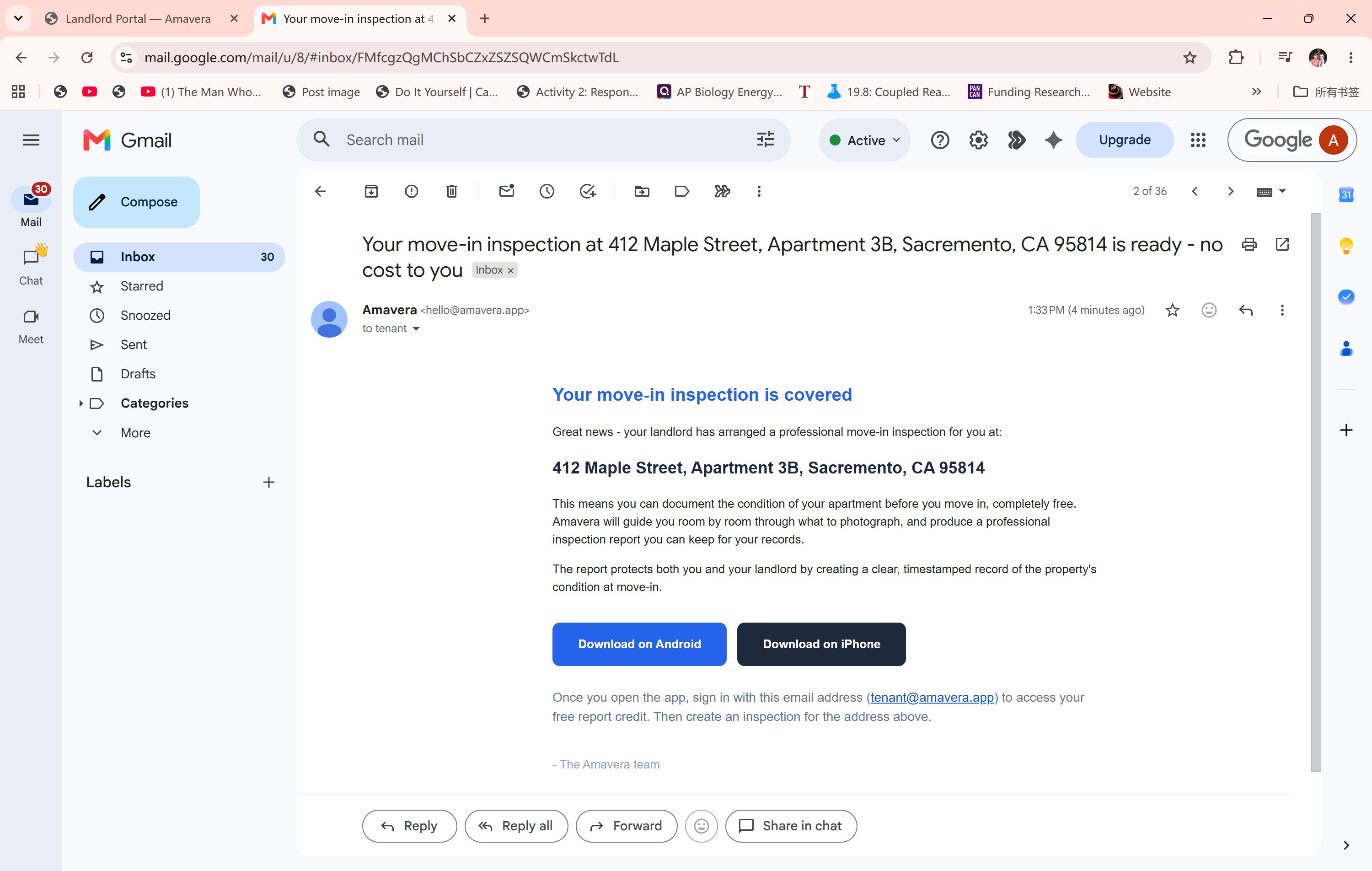 Tenant invitation email with download links