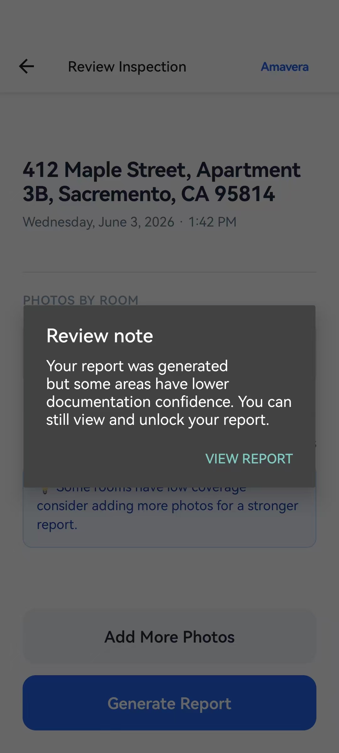 Report generated with low confidence note