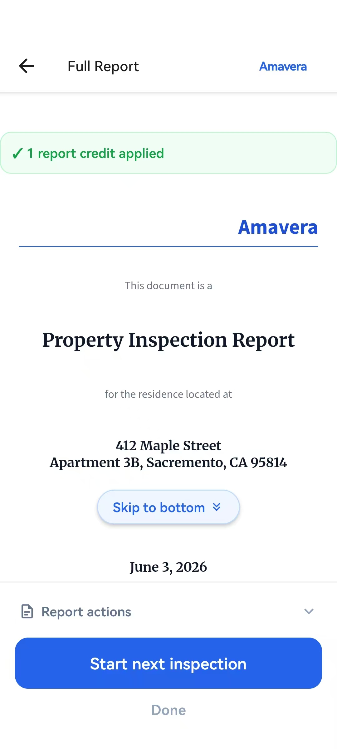Full report unlocked with credit applied banner