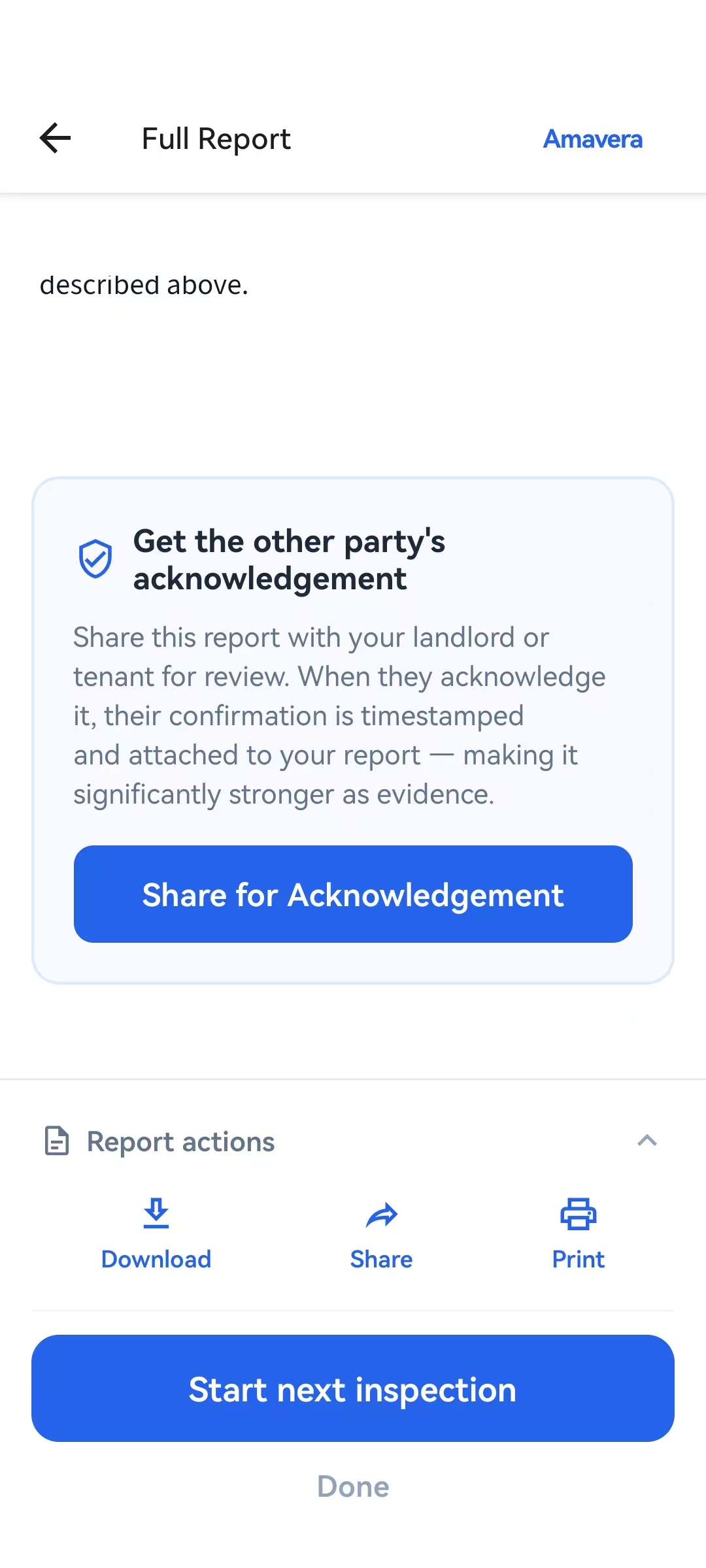 Report actions — download, share, print