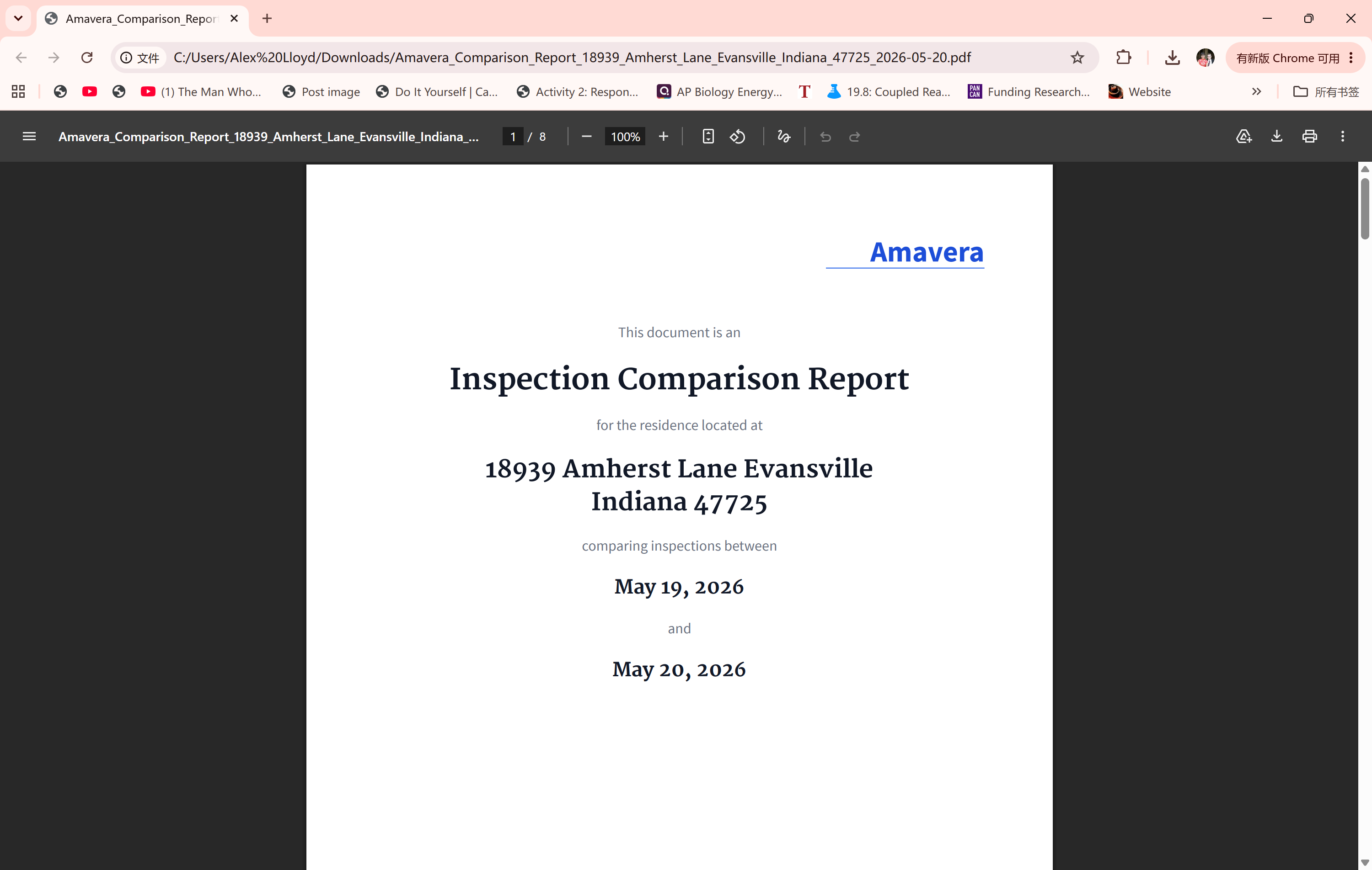 Inspection Comparison Report cover page